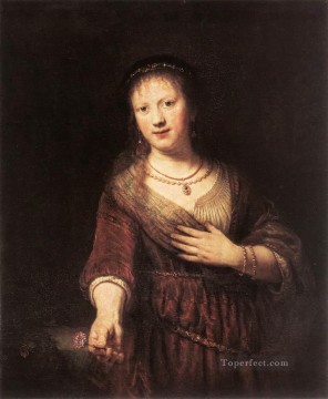  Flower Painting - Portrait of Saskia with a Flower Rembrandt